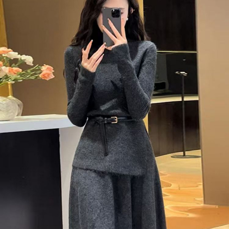 韩系穿搭针织两件套氛围感秋冬新款法式气质高级感毛衣半身裙套装