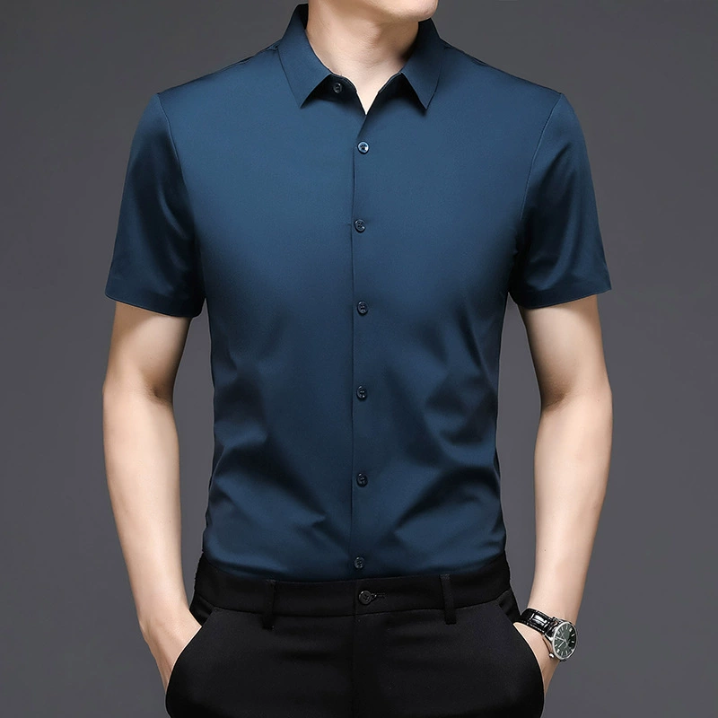 2023 летняя бесшовная рубашка с короткими рукавами из ледяного шелка, мужская Тонкая не гладильная рубашка, деловая повседневная мужская одежда в Корейском стиле