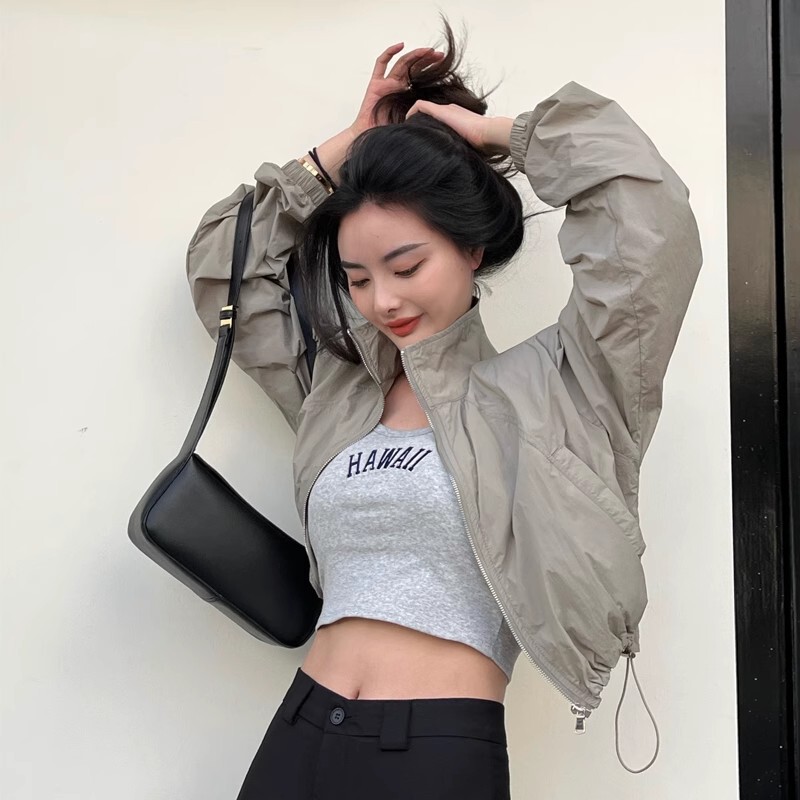 Thin and Short Sun Protection Clothing for Small People for Women 2025 Summer New European Style Stand Collar Outdoor Sun Protection Clothing Thin Outer