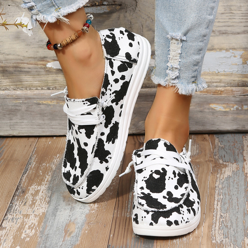 2022 Summer New Large Size Foreign Trade Women's Shoes Square Toe Denim Leopard Print Cow Multicolor Single Shoes Women Amazon