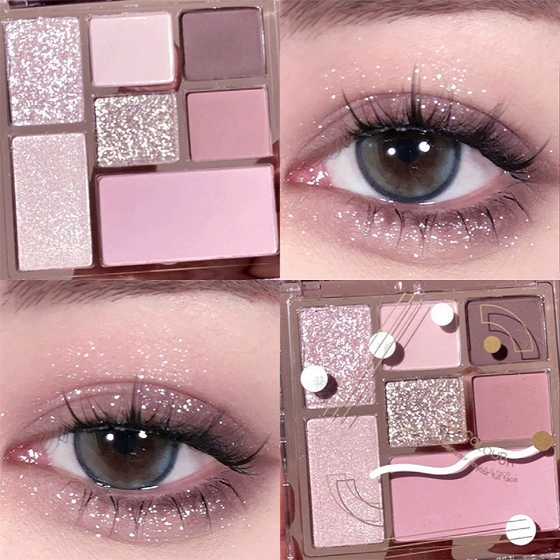 Палетка теней MBG Seven-Color — Розовый контраст, матовые и шиммерные, компактный дорожный размер