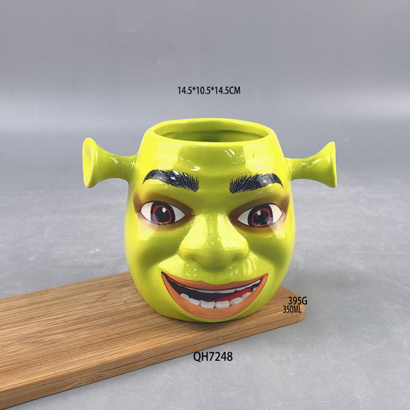 Halloween fiesta de baile tazas de cerámica Shrek tazas máscaras animadas verdes adornos de cara completa hechos a mano