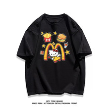 重磅棉质美式潮牌卡通hellokitty短袖T恤男女夏季休闲时尚上衣ins