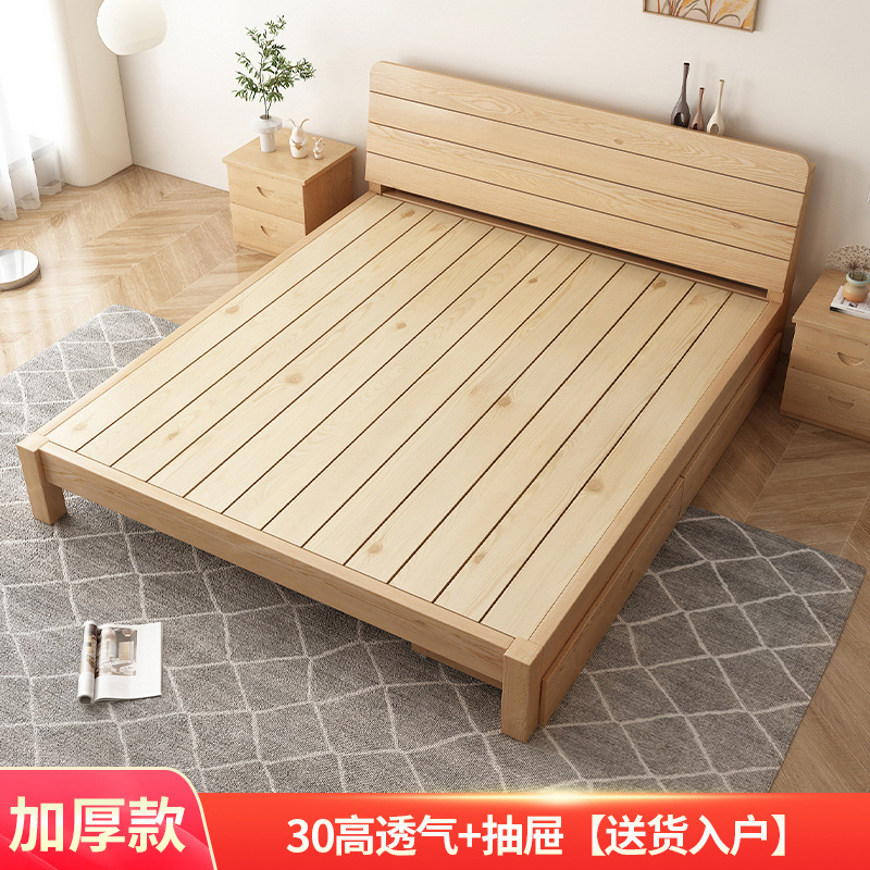 実木ベッド1.5メートル現代シンプルツインベッド1.8メートル家庭用硬板ベッド1.2m賃貸ベッドフレームシングル1m|undefined