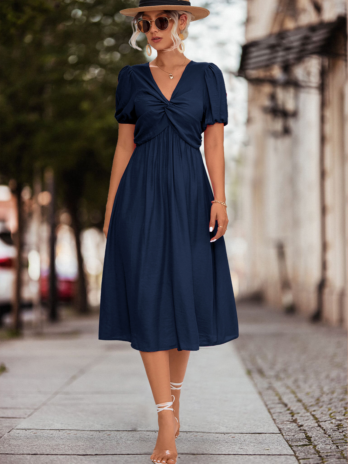 Women's Ruffled Short Sleeve Twisted Dress For Summer Elegance_voghion.com