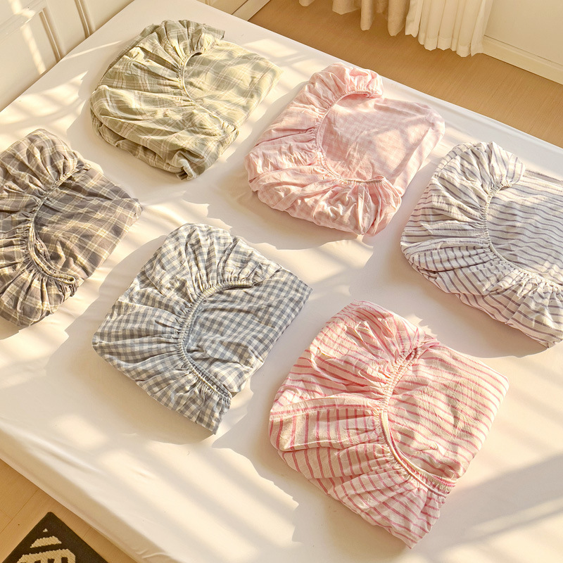 Ins少女心クリーム風格子水洗浄綿ベッドカバー全ベッドカバー席夢思マットレス保護カバー