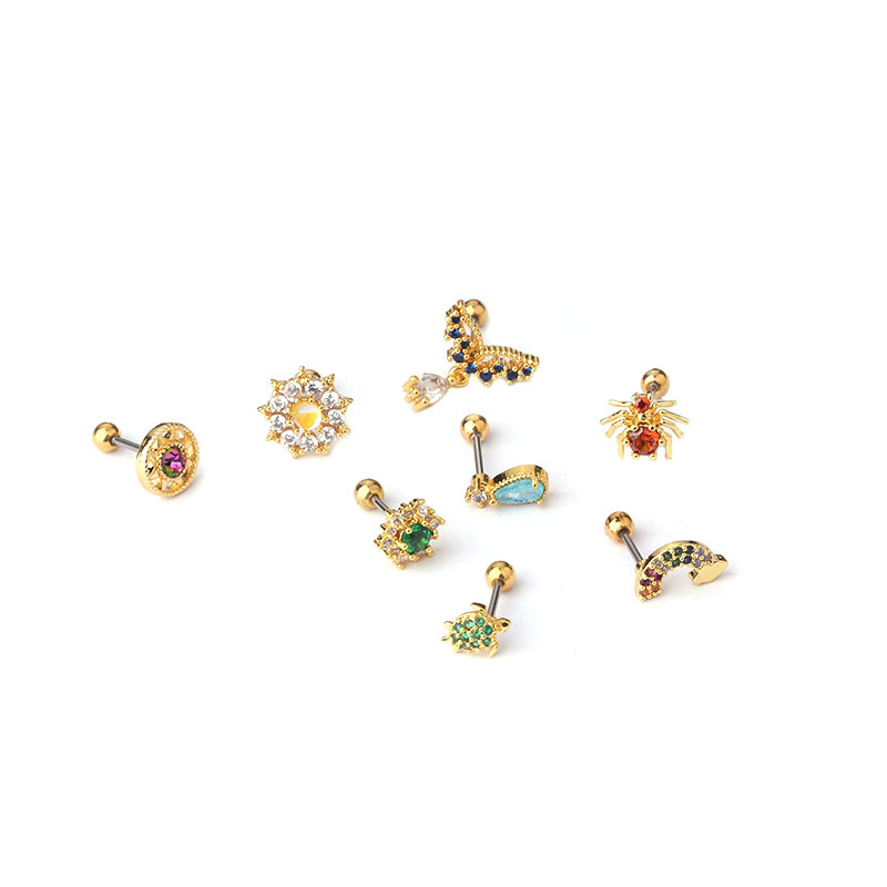 Korean version new colored zircon fine needle stainless steel screw twist ball bone fashion trendy ear nail_voghion.com