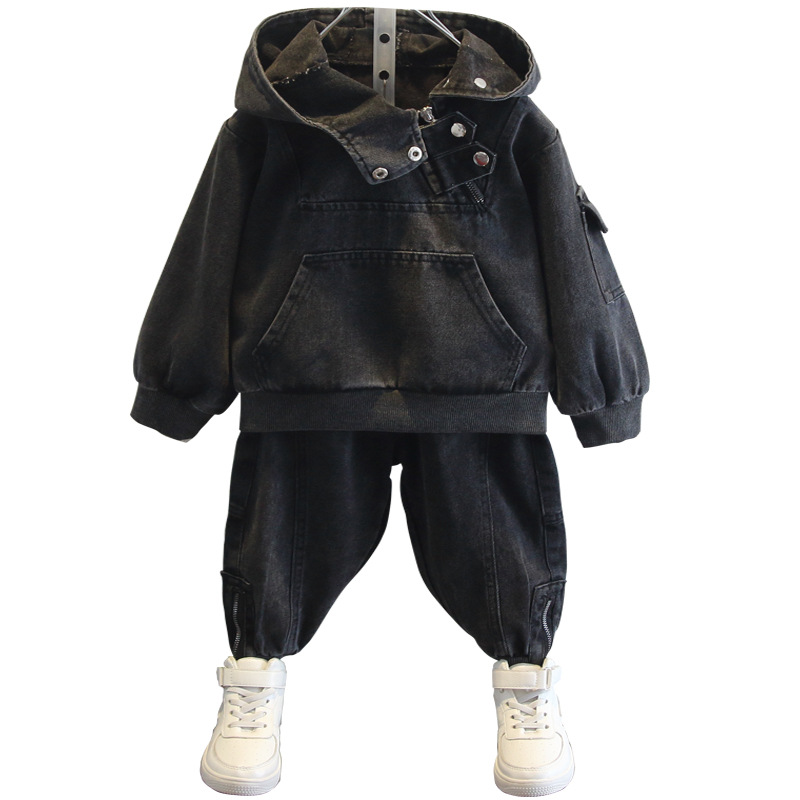Boys' Spring Cowboy Set 2024 Autumn New Style Handsome Solid Color Clothing Small and Medium Children's Fashion_voghion.com