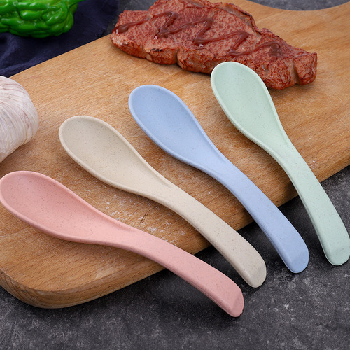 Internet-famous Nordic-style Spoon & Fork Set: Wheat Straw Spoons + Mini Plastic Spoons – Cross-border Amazon Dinnerware Soup Spoon Kit