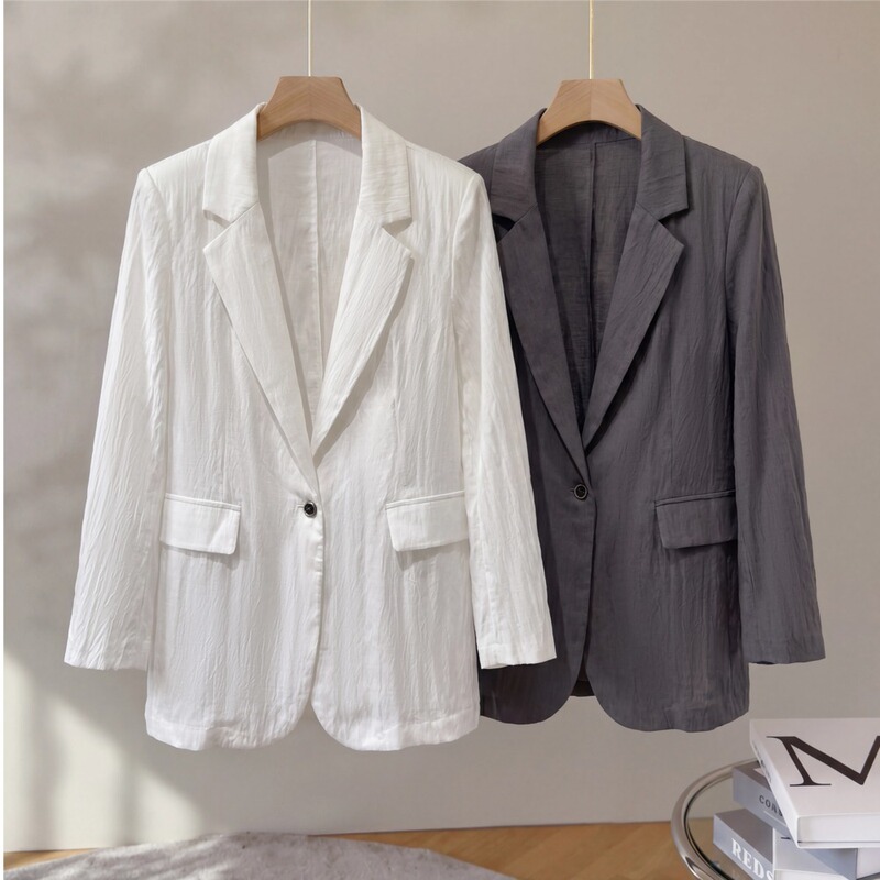 Textured Tencel Suit Shorts Set for Women, Summer Thin Style, Loose Fit, Sun-Protective Suit Pants Two-Piece Set Textured Tencel Suit Shorts Set for Women, Summer Thin Style, Loose Fit, Sun-Protective Suit Pants Two-Piece Set