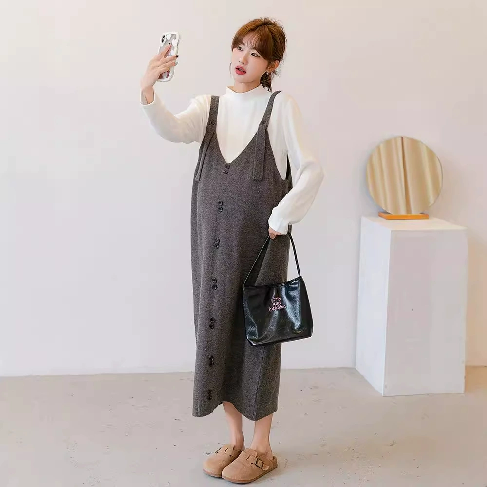 Осенняя и зимняя одежда для беременных мода корейская версия по беременности и родам свитер подтяжка юбка свободная длинная мода по беременности и родам вязаная юбка