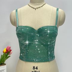 欧美辣妹抹胸吊带提花亮片背心蹦迪闪闪聚拢修身内衣外穿鱼骨胸衣