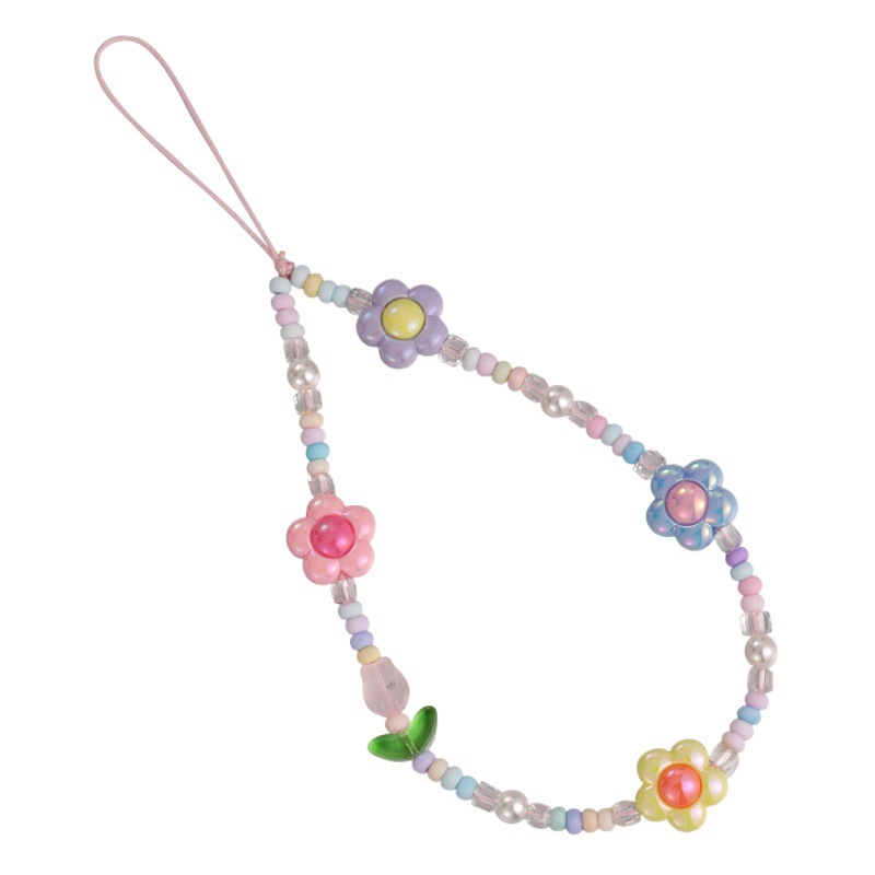 Nuevo dulce estilo ins tulipán flor con cuentas teléfono móvil cordón mujer pequeño libro rojo moda teléfono móvil cadena colgante