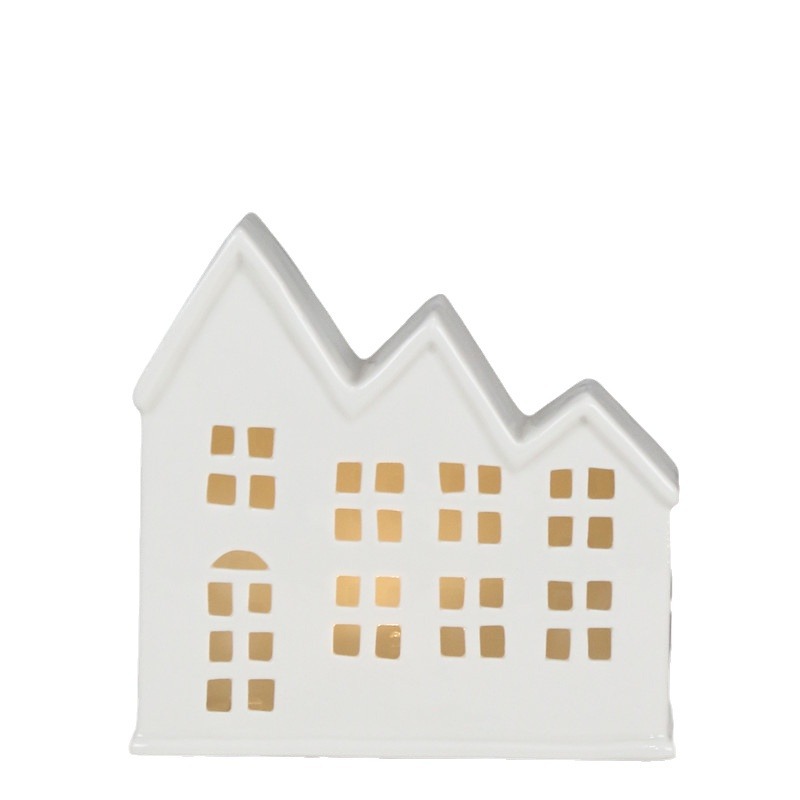 Cruzar la frontera europea y americana estilo cerámica hueco casa LED luz artesanía nuevo estilo europeo decoración creativa Casa de porcelana blanca al por mayor