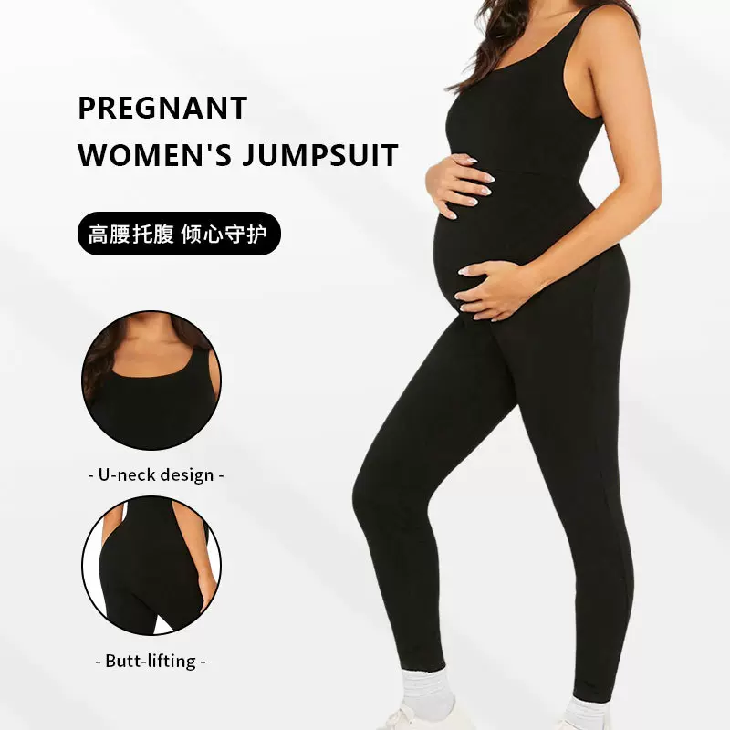 欧美跨境黑色孕妇连体裤紧身提臀休闲外穿孕妇装夏款外贸批发