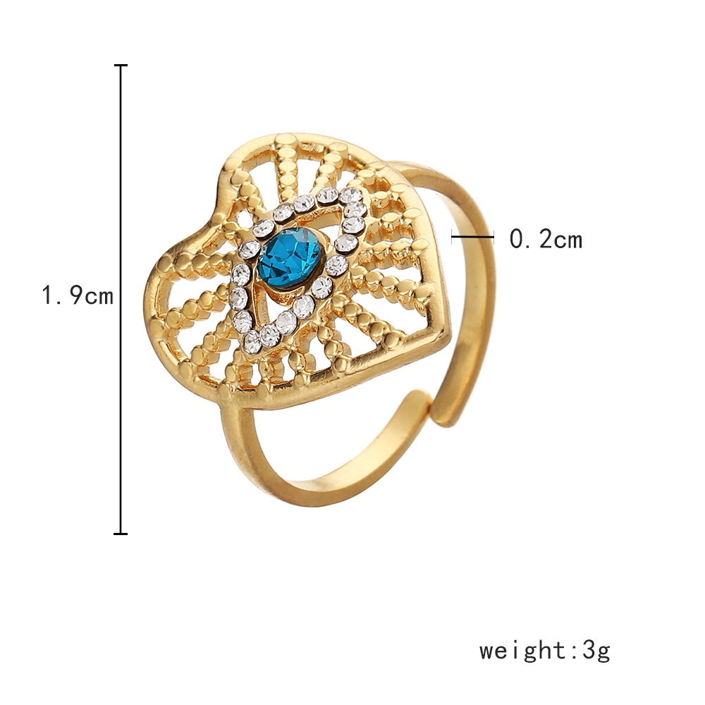 Fashion Heart Shape Eye Stainless Steel Inlay Zircon Open Ring 1 Piece