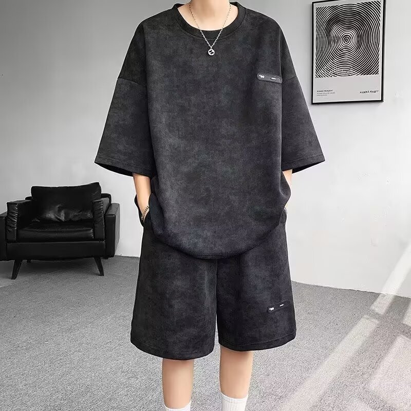 Summer Casual Sports Suit Men's Niche Design Three-Quarter Sleeve T-Shirt Shorts Trendyy Large Size Men's Clothing Set