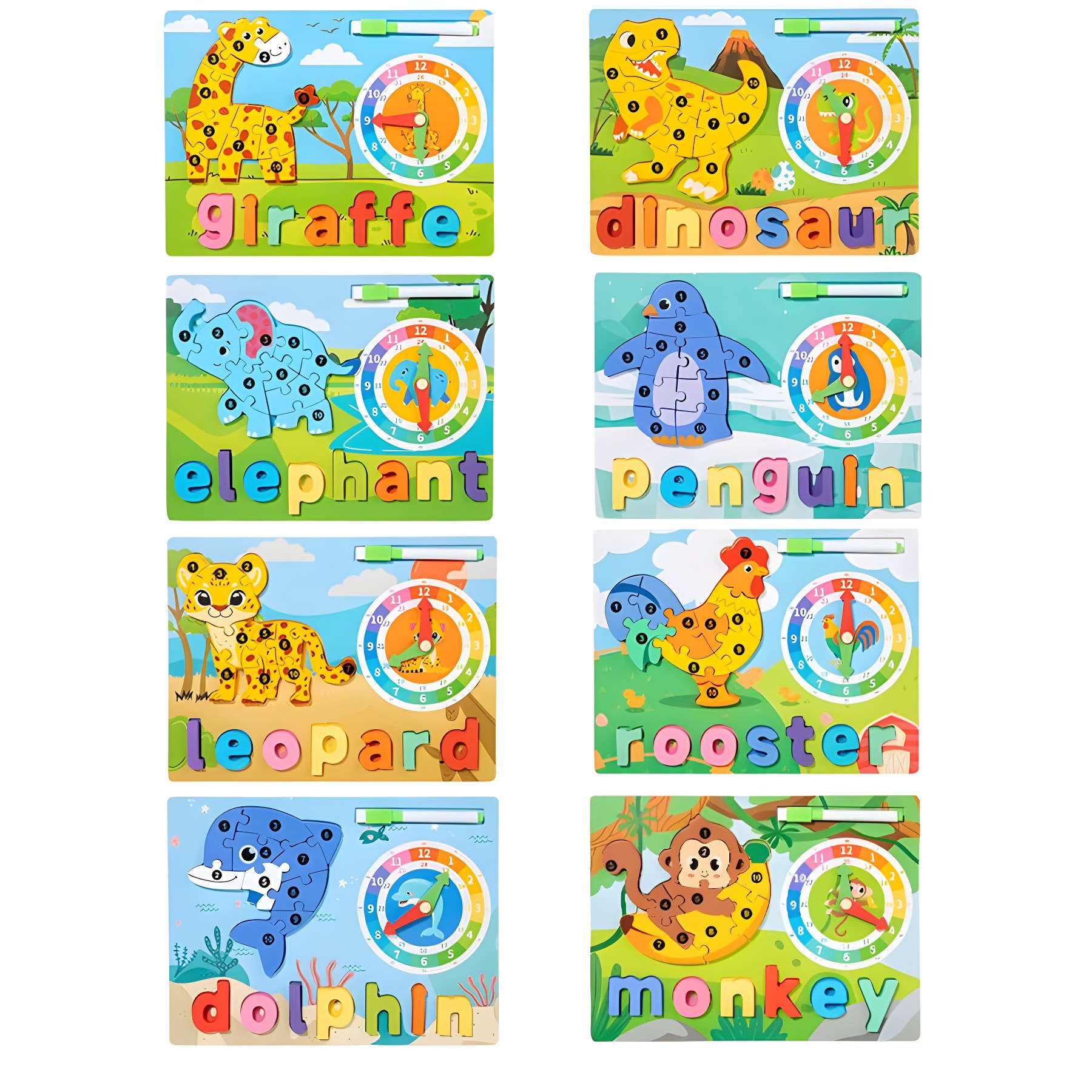 Niños de madera Monti educación temprana dibujos animados puzzle de animales 3 - 6 años de edad juguetes de puzzle al por mayor