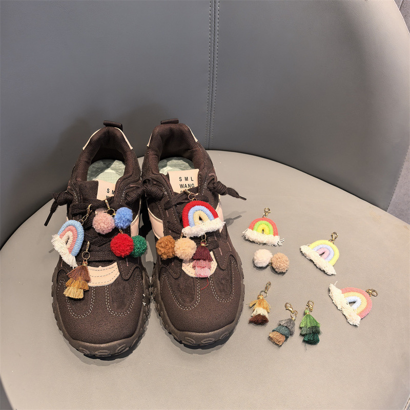 New Christmas Autumn and Winter Miu Series Fur Ball Rainbow Tassel Shoes Flower Buckle High-End Kidsren's Shoes Accessories Decoration Removal