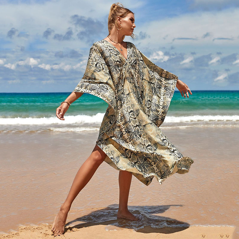 224g Weight Sunscreen Shirt Outerwear Type 3/4 Length Sleeve Sleeve Length Polyester Fabric Type Long Top Length V Neck Neckline Printing, Leopard Pattern Spring&Summer Season Women's Gender Vacation, Beach Style Women's Printing Leopard Vacation Beach Cover Ups 53