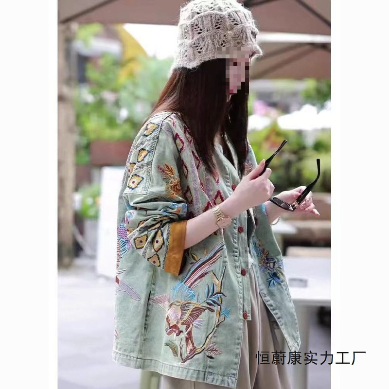 Artistic Retro Denim Jacket for Women, Spring Style, Heavy Embroidery, Stylish and Versatile Jacket Top