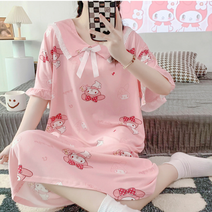 2023 camisón de verano chica manga corta lindo flojo fino seda la leche pijamas fresco estudiante homewear al por mayor