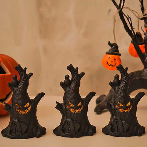 Cross-border Halloween layout, pumpkin lanterns, LED electronic candle lights, ghost tree stump decorations, ghost faces, festive atmosphere ornaments