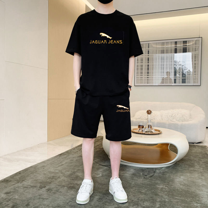 夏季新款潮流运动五分裤装全棉T恤套装吸湿排汗透气潮男中青年休