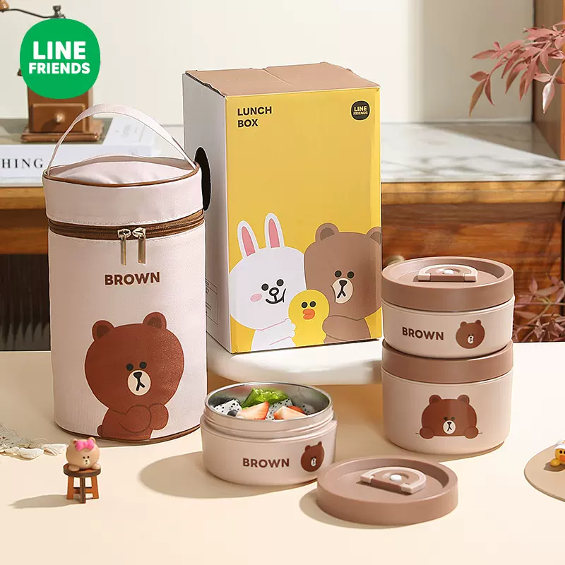 布朗熊304不锈钢保温饭盒圆形午餐盒学生日式便当盒便携上班汤罐