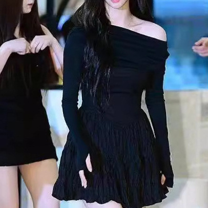 Factory Direct Sale Korean Niche Brand Rose Same Style Slim Fit Off-Shoulder Dress Factory Direct Sale Korean Niche Brand Rose Same Style Slim Fit Off-Shoulder Dress