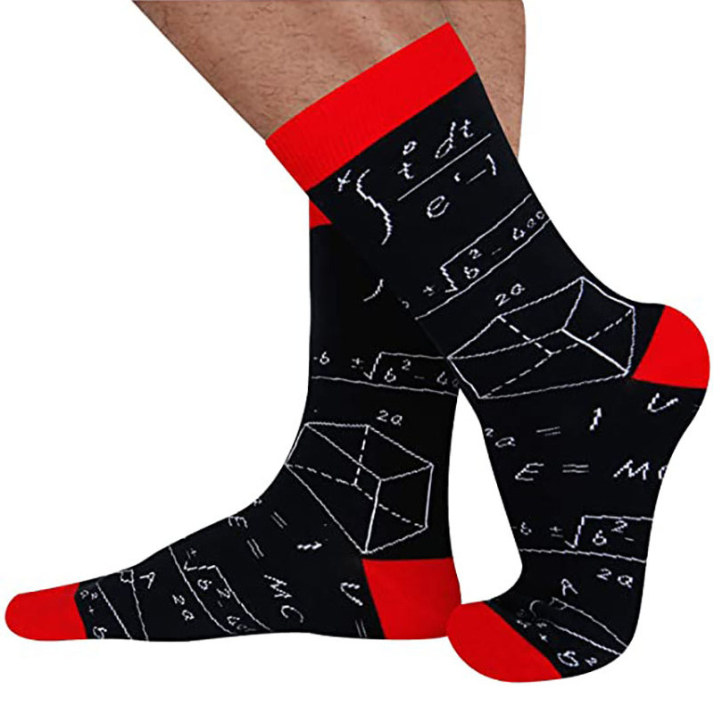 2025d Colorful Math Print Men's Cotton Mid-Calf Socks_voghion.com