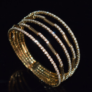 Cross-border European and American jewelry gold 5-row open rhinestone copper tube bracelet multi-layer crystal bracelet female SL-1150