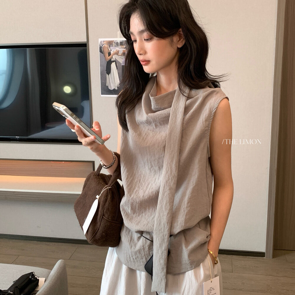 Áo hai dây nữ phong cách Hàn Quốc chất liệu satin tay không cổ chữ V — Xanh đen, màu trắng, màu xám