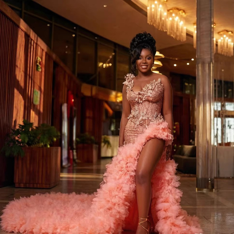 Foreign Trade Mermaid Pink Ball Gown Evening Dress Lace Crystal Evening Dress Party Birthday High Slit Evening Dress Foreign Trade Mermaid Pink Ball Gown Evening Dress Lace Crystal Evening Dress Party Birthday High Slit Evening Dress