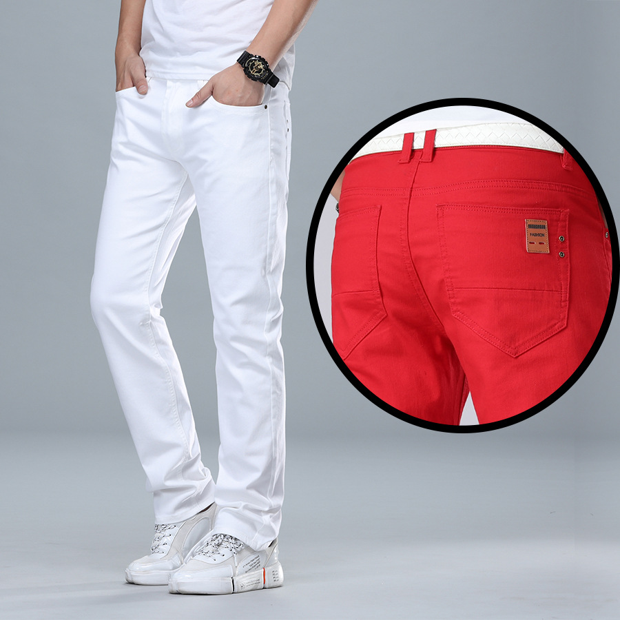 Spring and Autumn Business Loose Straight Red White Black Jeans Men's Cotton Men's Casual Long Pants Versatile
