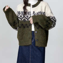 北欧风费尔岛毛衣外套女2025秋冬新款宽松慵懒风加厚针织开衫上衣