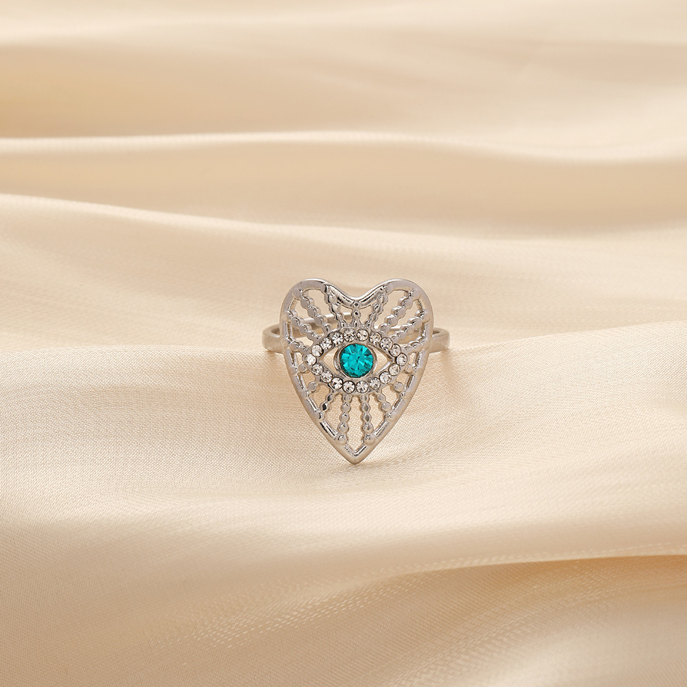 Fashion Heart Shape Eye Stainless Steel Inlay Zircon Open Ring 1 Piece