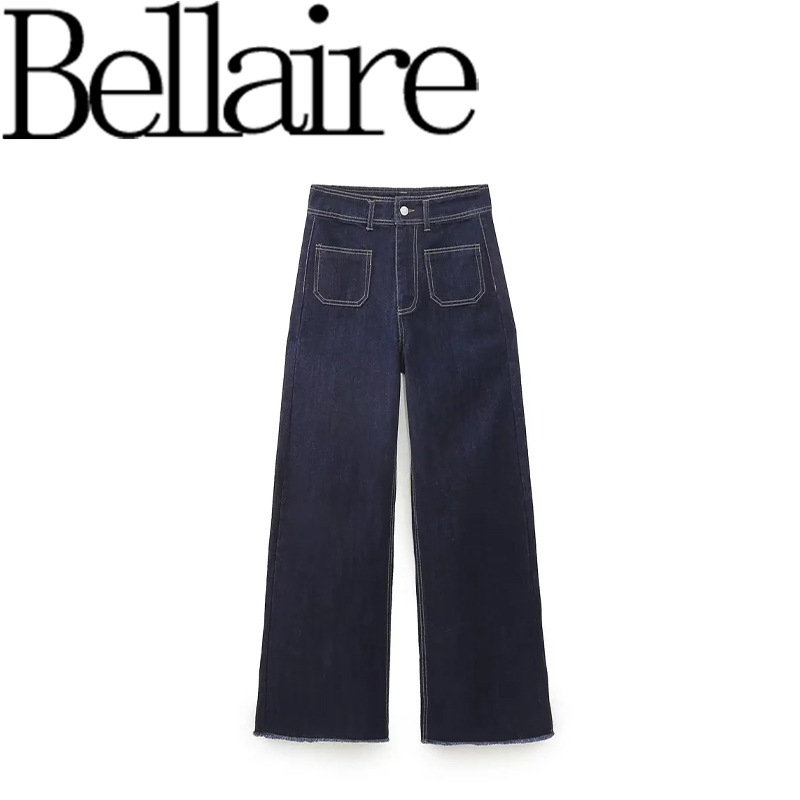 Za Export Wholesale European and American Style Navy Style Bag Decoration Loose Straight High Waist Jeans 9632250407