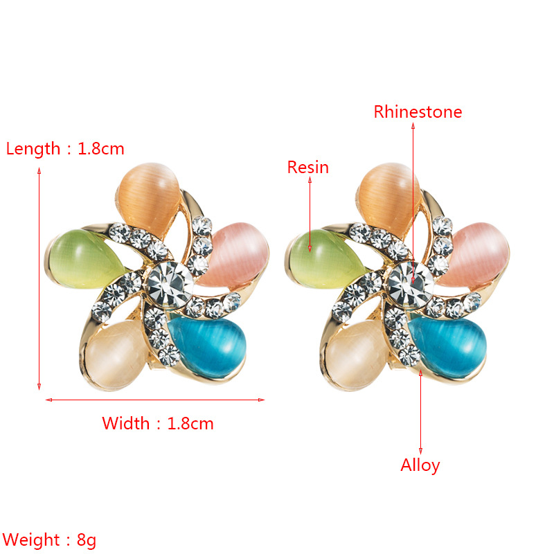 fashion trend alloy rhinestone flower earrings Korean simple opal earrings
