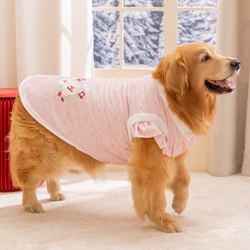 China verde mangas voladoras chaleco de cabello dorado perro grande otoño y invierno para salir engrosado mascota ropa de perro al por mayor image 7