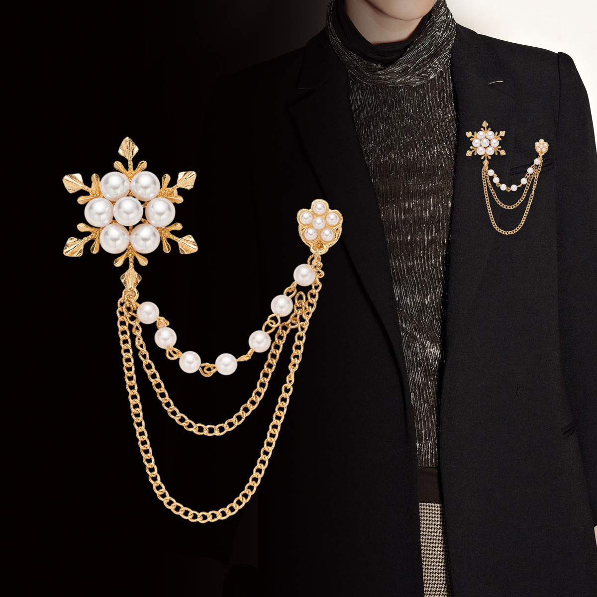 Korean Style Fashionable and Elegant Snowflake Tassel Brooch for Women Niche Accessible Luxury High-End Sweater Suit Pin Accessories