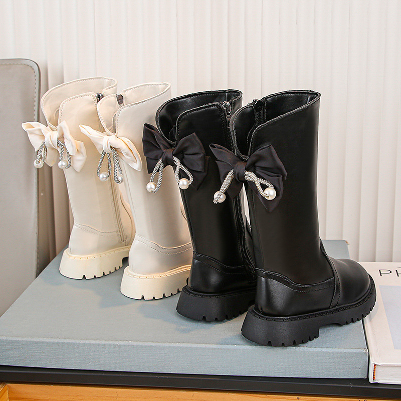 Children's Boots 2024 New Girls Korean Style British High Boots Little Girls Long Boots Autumn and Winter fleece-lined Princess Leather Boots