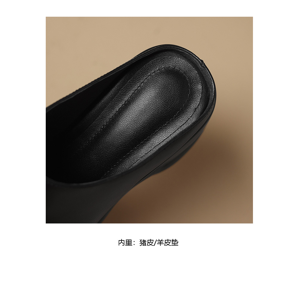 Sandal cao gót nữ đế dày 8,5 cm quai ngang da bò — đen chi tiết 17
