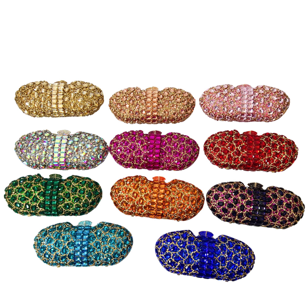 Túi clutch nữ đính đá dạ hội cầm tay phong cách Âu Mỹ — vàng, Bạc AB, màu sâm panh, đỏ chi tiết 7