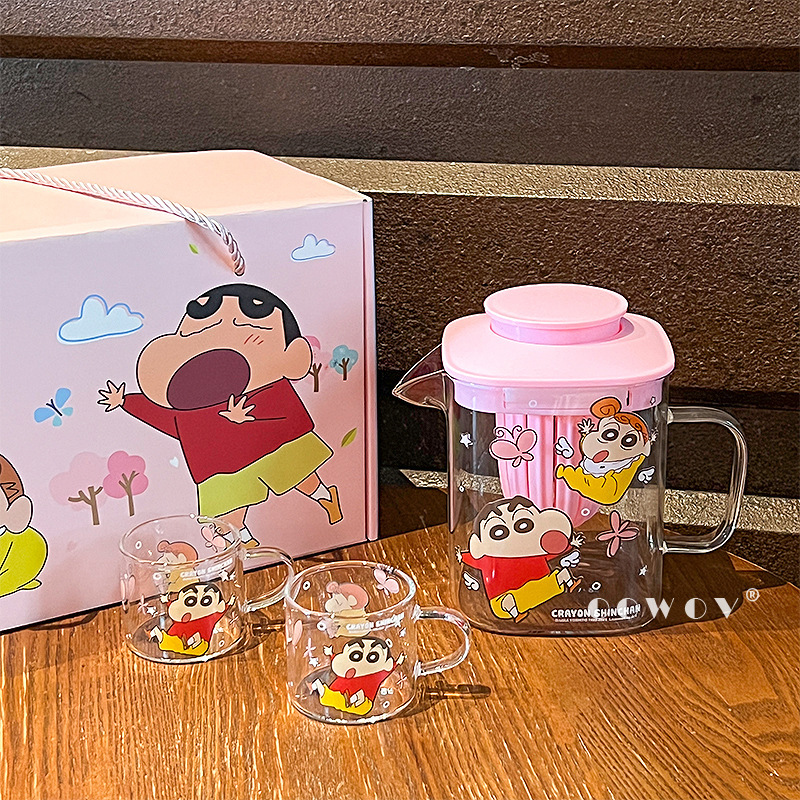 クレヨンしんちゃん ジョイントガラス コールドケトル ティーポット カップセット 家庭用ウォーターカップ コールドケトル 誕生日プレゼント|undefined