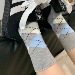 襪子女日系秋款彩色菱格復古中筒襪女ins潮韓系學院簡約風堆堆襪