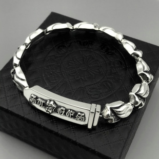 Hip-hop disco 925 sterling silver punk fashion brand personality European and American Thai silver retro Sanskrit tongue bracelet jewelry for men