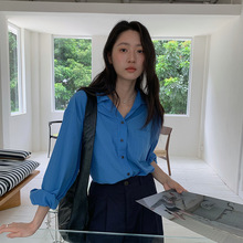 【特价 不退不换】苏奈 韩系洋气Polo领衬衣设计感宽松长袖衬衫