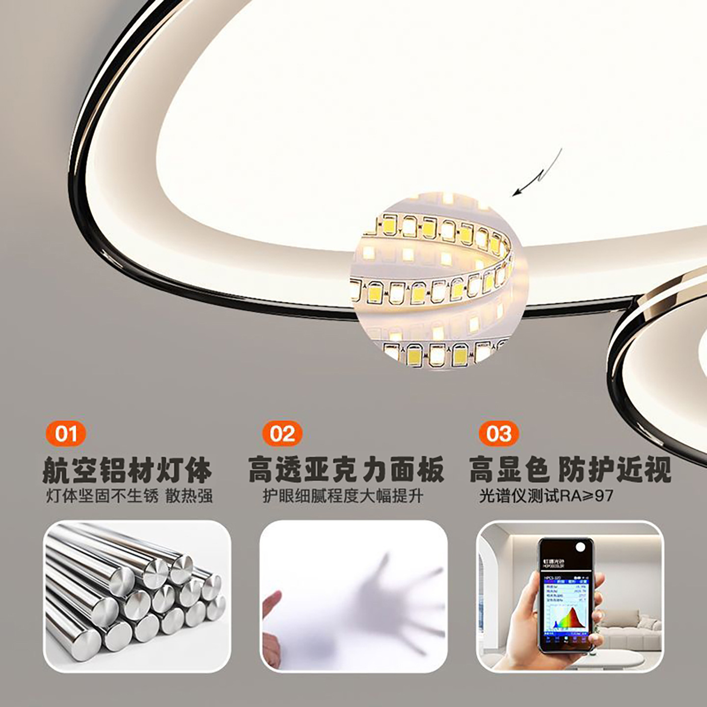 Grand View Garden Italia minimalista sala de estar nueva luz de lujo de lujo de alto nivel de guijarro sala de protección de ojos luz principal 703L