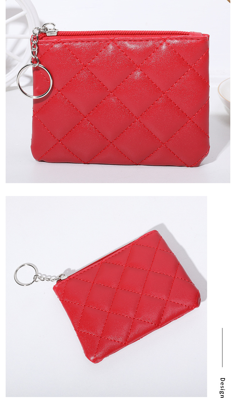 Coin Purse Women's 2022 Diamond Embroidered PU Short Mini Zipper Small Purse Solid Color Coin Card Storage Bag_voghion.com